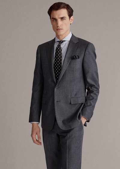 Trajes Ralph Lauren Hombre Grises Oscuro - Handmade Wool Sharkskin - QTKJG6378